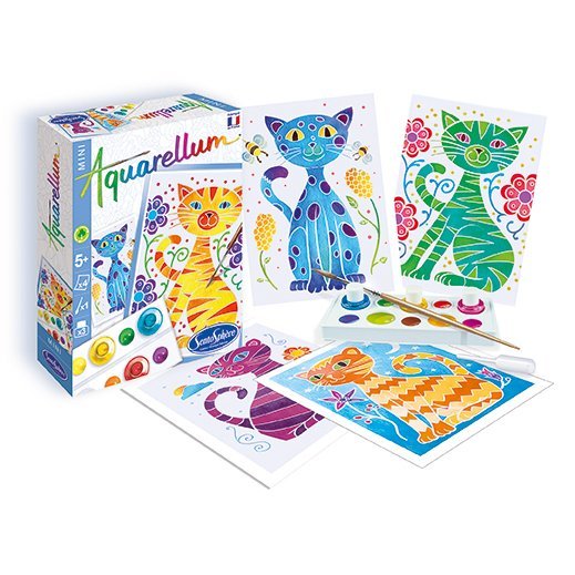 AQUARELLUM MINI アクアレルム ミニ 水彩ぬりえ 水彩画 セット 絵の具セット お絵かきシート フランス製塗り絵 イラスト ねこ - Binho Board Japan
