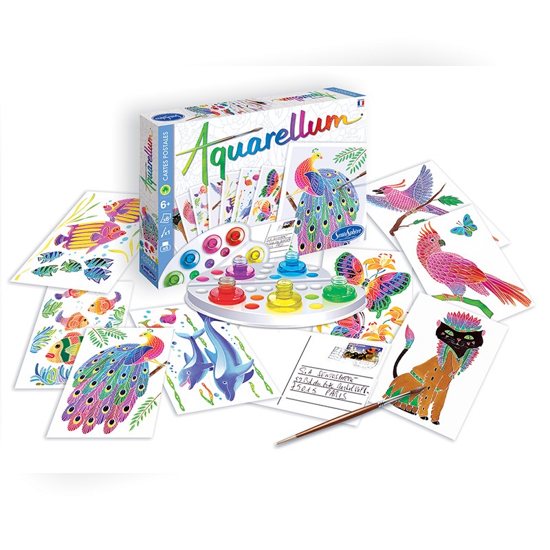 AQUARELLUM アクアレルム ポストカード 水彩 塗り絵 セット 絵の具セット 子ども 大人 フランス製塗り絵 （イラスト8種類） - 株式会社アールエンタープライズ