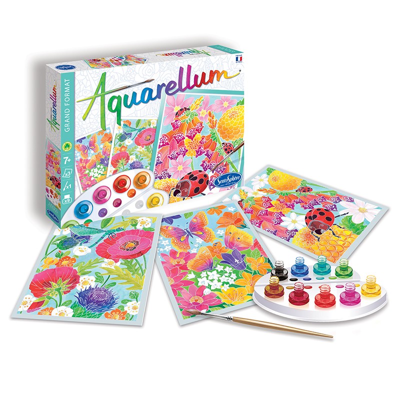 【入荷待ち】AQUARELLUM アクアレルム 水彩画 キット ぬりえ フランス製塗り絵 絵の具セット （イラスト 花といきもの） - 株式会社アールエンタープライズ