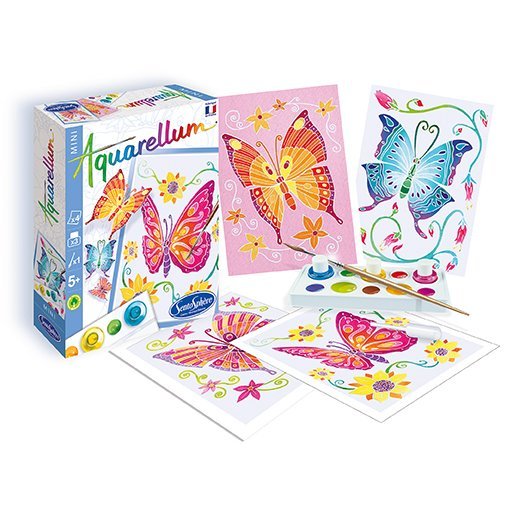 AQUARELLUM MINI アクアレルム ミニ 水彩ぬりえ 水彩画 セット 絵の具セット お絵かきシート フランス製塗り絵 イラスト ちょうちょ - Binho Board Japan