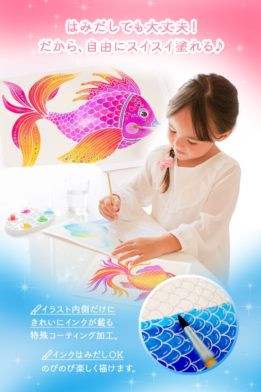 AQUARELLUM MINI アクアレルム ミニ 水彩ぬりえ 水彩画 セット 絵の具セット お絵かきシート フランス製塗り絵 イラスト ちょうちょ - Binho Board Japan