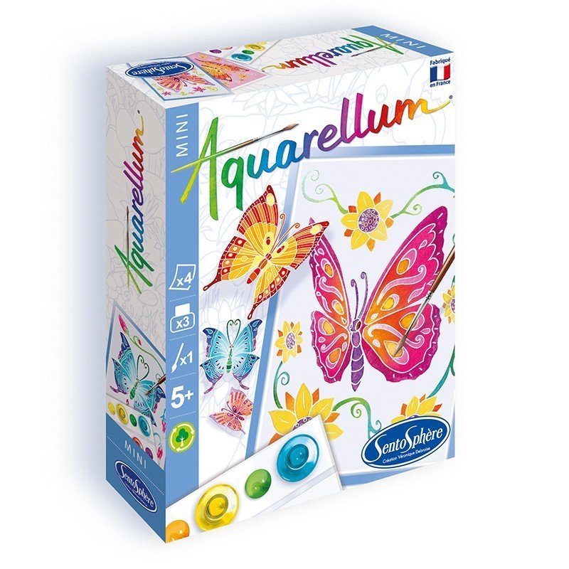 AQUARELLUM MINI アクアレルム ミニ 水彩ぬりえ 水彩画 セット 絵の具セット お絵かきシート フランス製塗り絵 イラスト ちょうちょ - Binho Board Japan