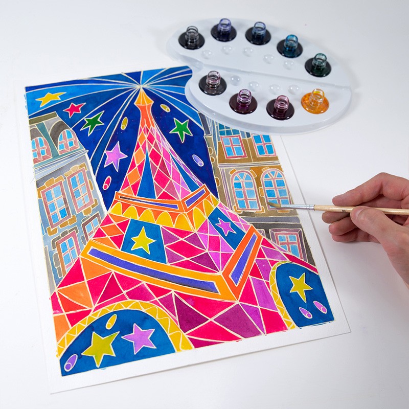 【入荷待ち】AQUARELLUM アクアレルム 水彩画 キット ぬりえ フランス製塗り絵 絵の具セット （イラスト パリの夜） - 株式会社アールエンタープライズ