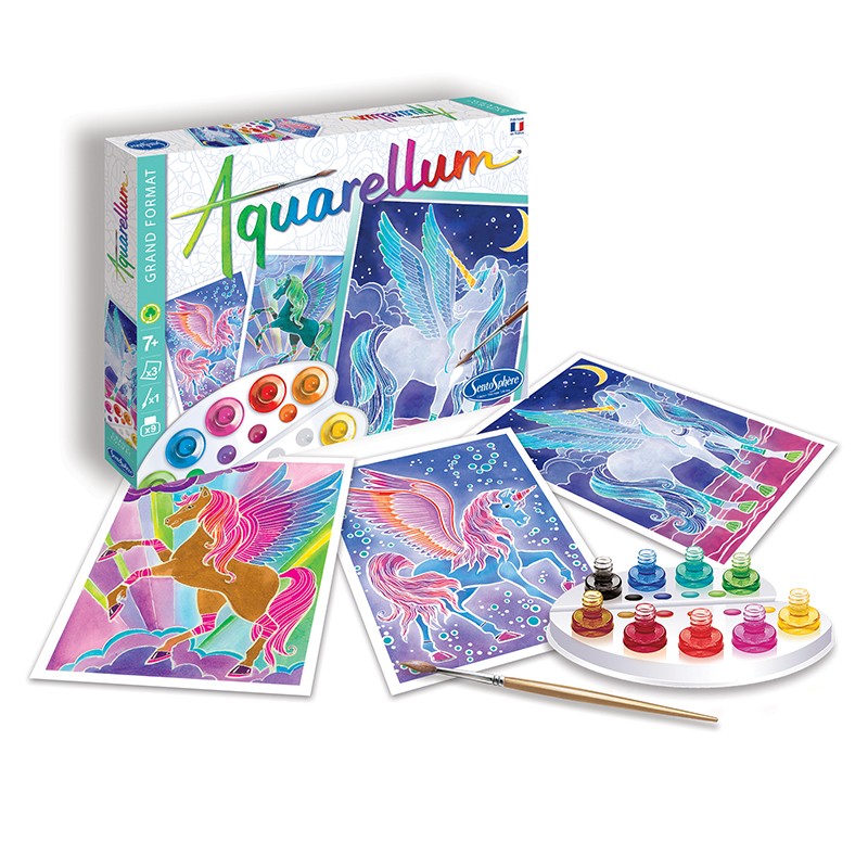 【入荷待ち】AQUARELLUM アクアレルム 水彩画 キット ぬりえ フランス製塗り絵 絵の具セット （イラスト ペガサス） - 株式会社アールエンタープライズ