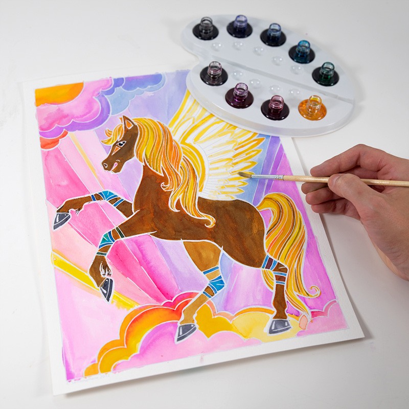 【入荷待ち】AQUARELLUM アクアレルム 水彩画 キット ぬりえ フランス製塗り絵 絵の具セット （イラスト ペガサス） - 株式会社アールエンタープライズ
