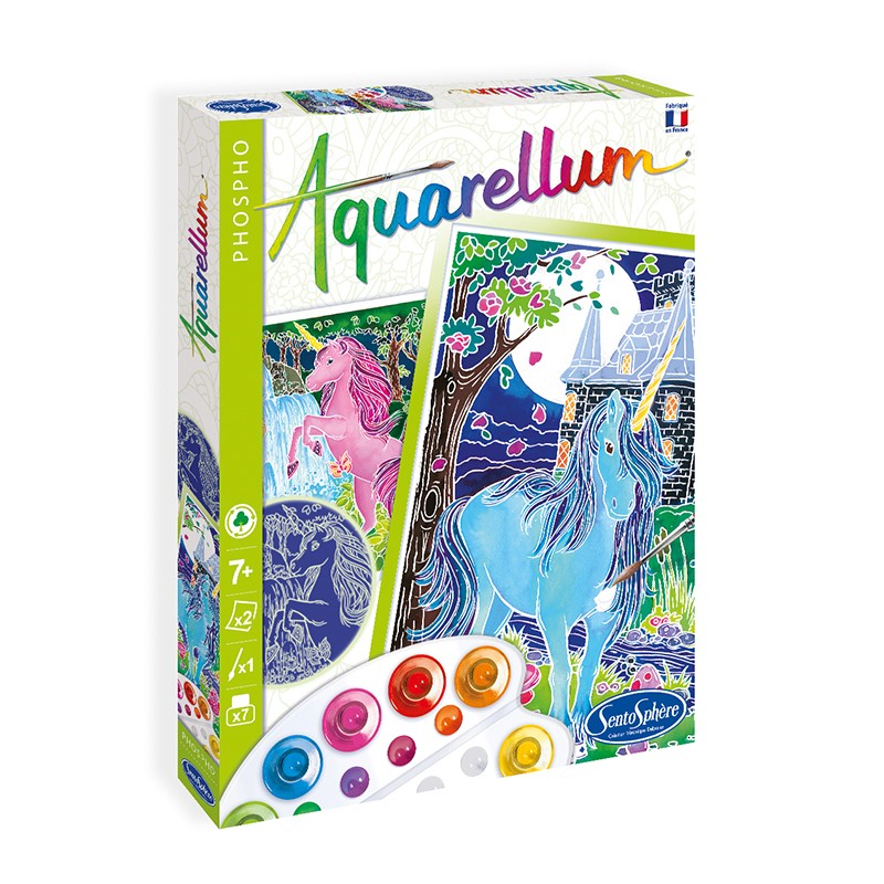 AQUARELLUM アクアレルム 水彩画 キット ぬりえ フランス製塗り絵 絵の具セット 蓄光タイプ（イラスト ユニコーン） - 株式会社アールエンタープライズ