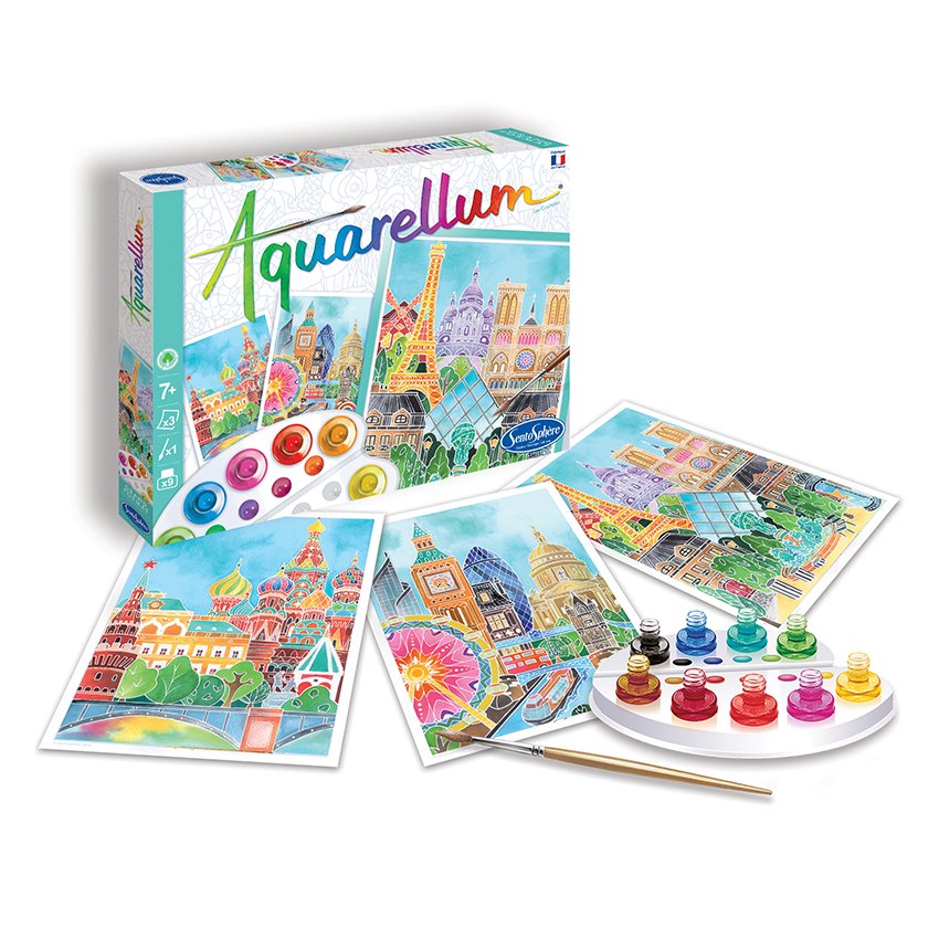 AQUARELLUM アクアレルム 水彩画 キット ぬりえ フランス製塗り絵 絵の具セット （イラスト パリ、ロンドン、モスクワ） - 株式会社アールエンタープライズ