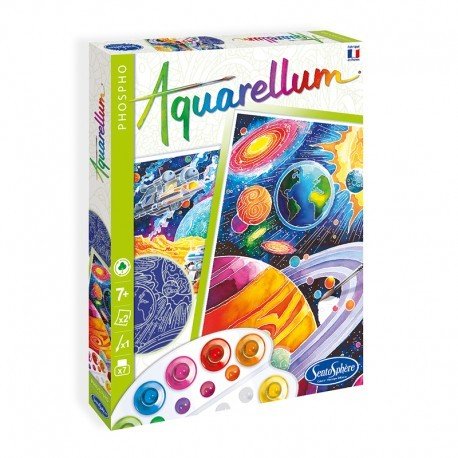 AQUARELLUM アクアレルム 水彩画 キット ぬりえ フランス製塗り絵 絵の具セット 蓄光タイプ（イラスト 宇宙） - 株式会社アールエンタープライズ