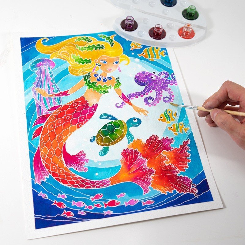 AQUARELLUM アクアレルム 水彩画 キット ぬりえ フランス製塗り絵 絵の具セット 蓄光タイプ（イラスト マーメイド） - 株式会社アールエンタープライズ