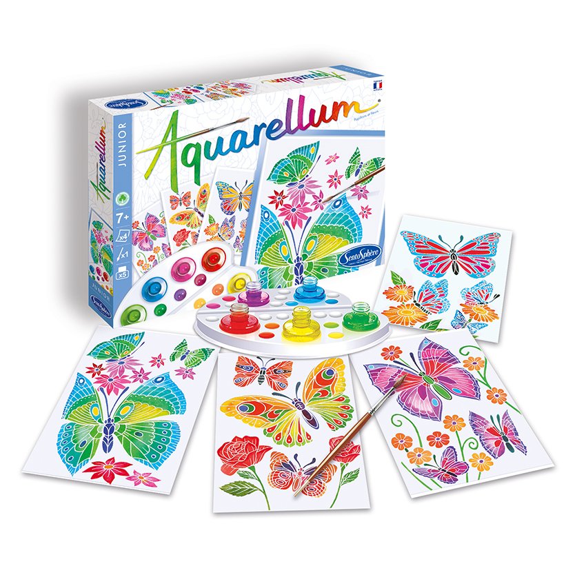 AQUARELLUM アクアレルム 水彩 塗り絵 セット 絵の具セット 子ども 大人 フランス製塗り絵 （イラスト 花と蝶々） - 株式会社アールエンタープライズ