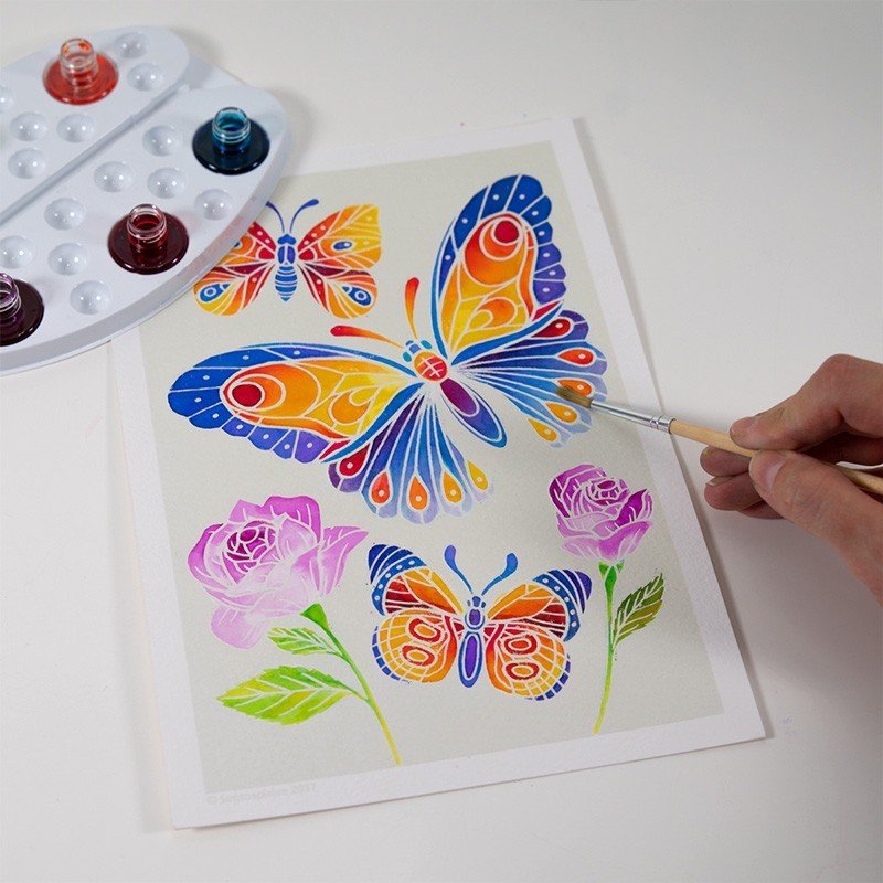 AQUARELLUM アクアレルム 水彩 塗り絵 セット 絵の具セット 子ども 大人 フランス製塗り絵 （イラスト 花と蝶々） - 株式会社アールエンタープライズ