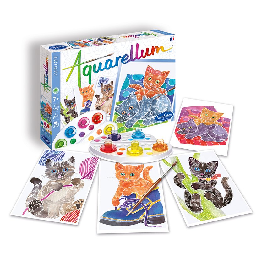 AQUARELLUM アクアレルム 水彩 塗り絵 セット 絵の具セット 子ども 大人 フランス製塗り絵 （イラスト ネコ） - 株式会社アールエンタープライズ