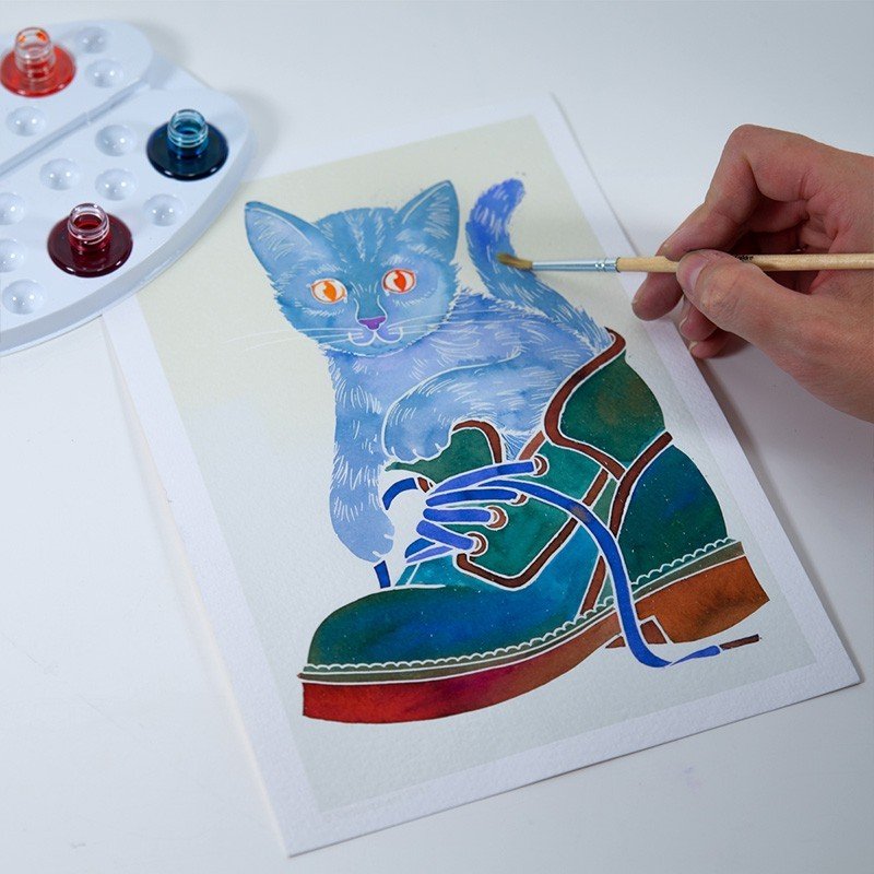AQUARELLUM アクアレルム 水彩 塗り絵 セット 絵の具セット 子ども 大人 フランス製塗り絵 （イラスト ネコ） - 株式会社アールエンタープライズ