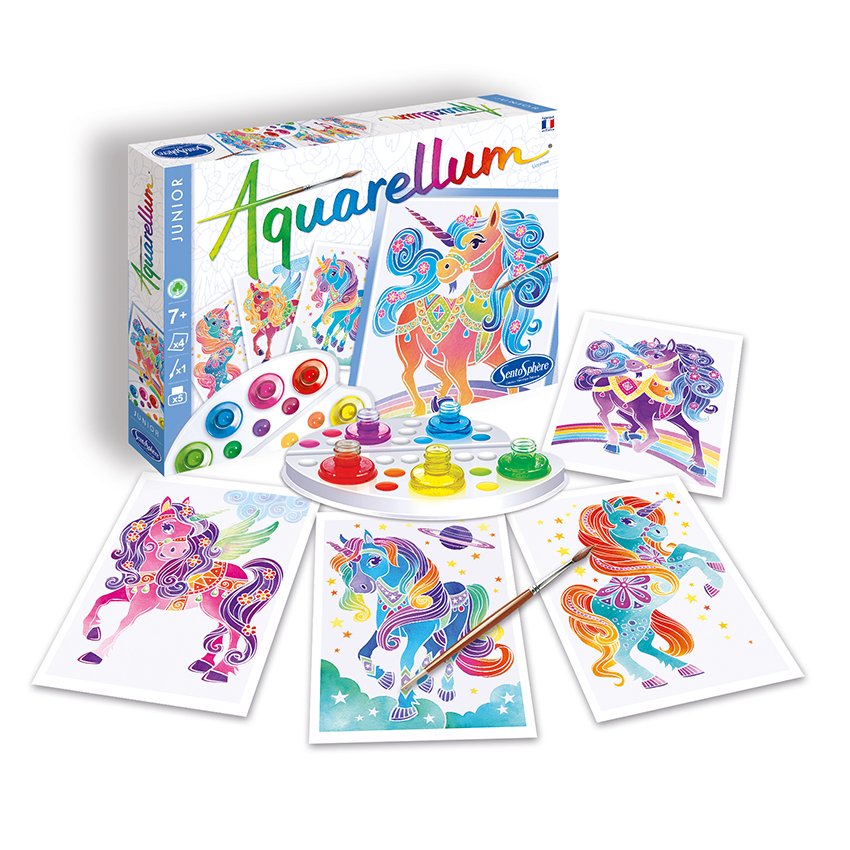 AQUARELLUM アクアレルム 水彩 塗り絵 セット 絵の具セット 子ども 大人 フランス製塗り絵 （イラスト ユニコーン） - 株式会社アールエンタープライズ