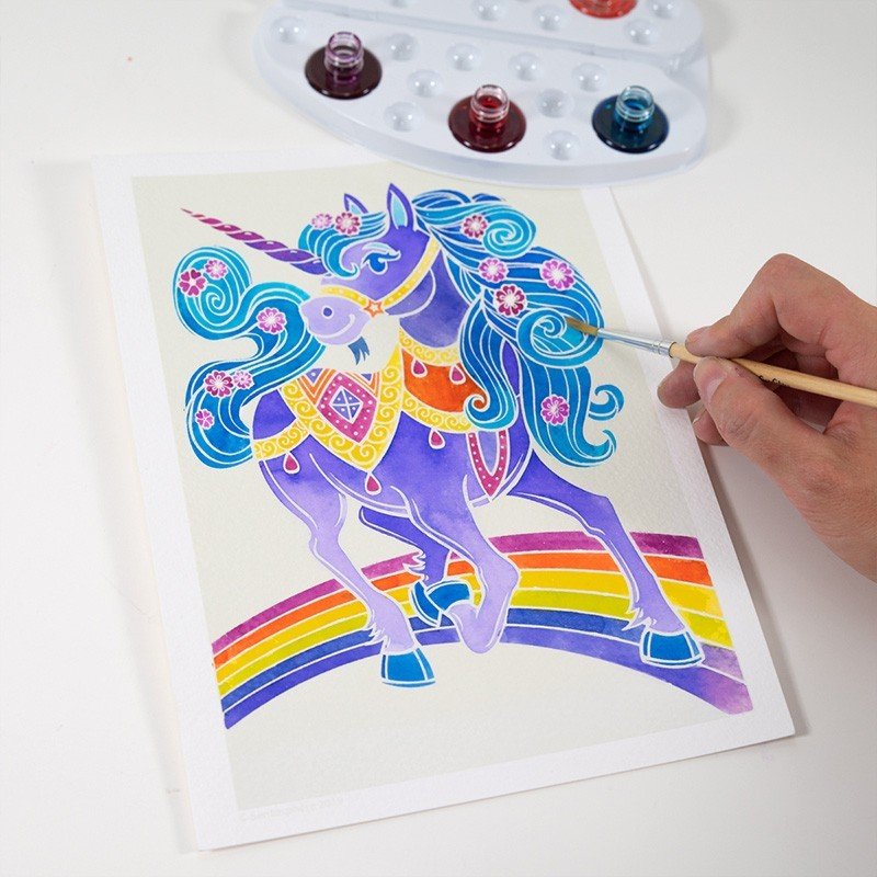 AQUARELLUM アクアレルム 水彩 塗り絵 セット 絵の具セット 子ども 大人 フランス製塗り絵 （イラスト ユニコーン） - 株式会社アールエンタープライズ