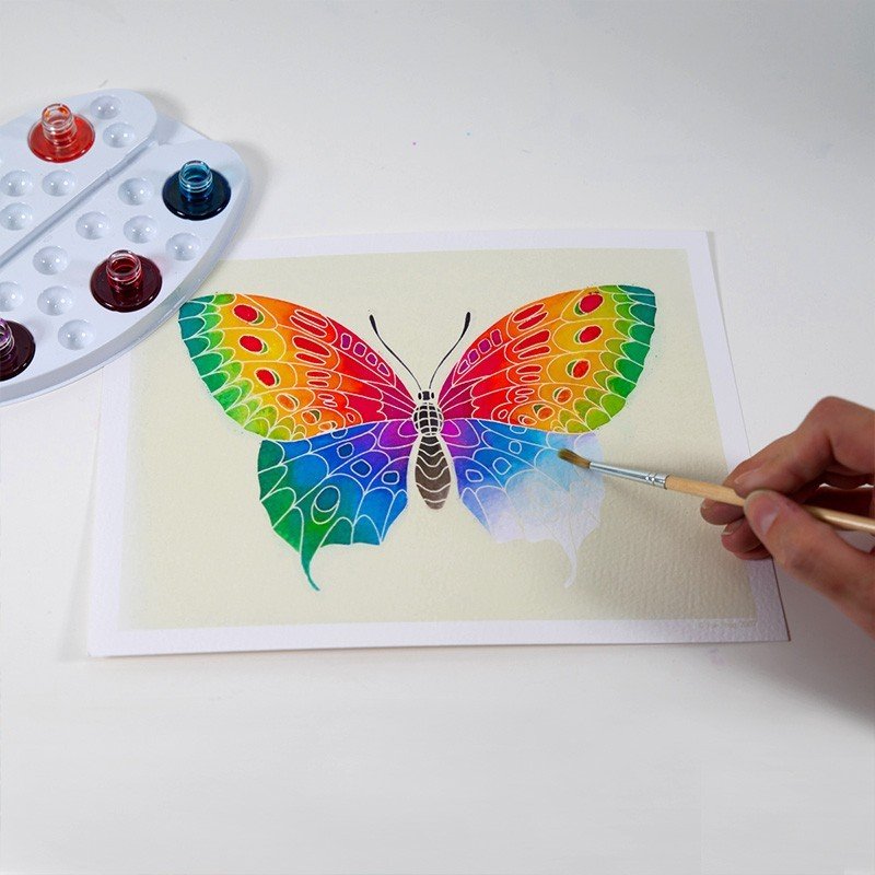 AQUARELLUM アクアレルム 水彩 塗り絵 セット 絵の具セット 子ども 大人 フランス製塗り絵 （イラスト 蝶々） - 株式会社アールエンタープライズ