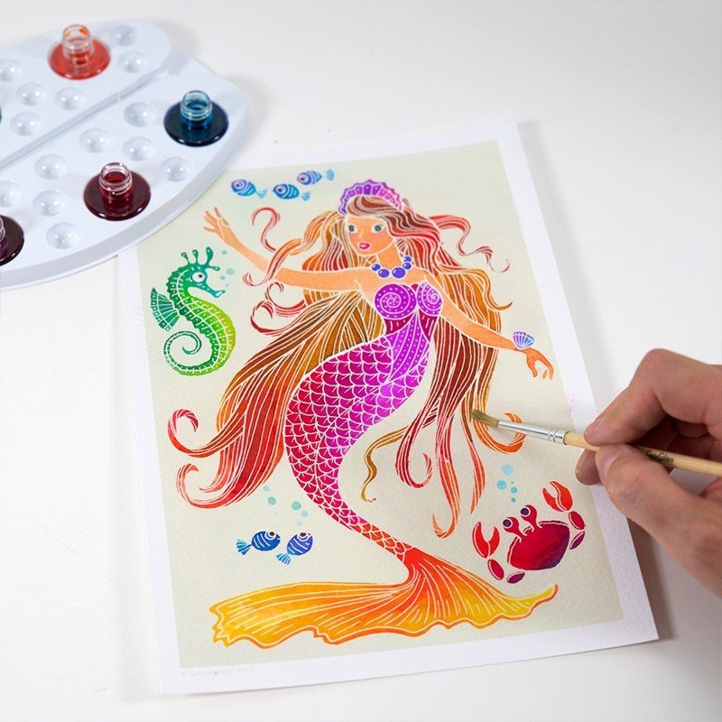 AQUARELLUM アクアレルム 水彩 塗り絵 セット 絵の具セット 子ども 大人 フランス製塗り絵 （イラスト マーメイド） - 株式会社アールエンタープライズ