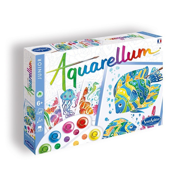 AQUARELLUM アクアレルム 水彩 塗り絵 セット 絵の具セット 子ども 大人 フランス製塗り絵 （イラスト 水族館の魚たち） - 株式会社アールエンタープライズ