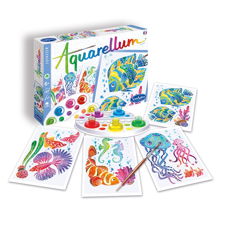 AQUARELLUM アクアレルム 水彩 塗り絵 セット 絵の具セット 子ども 大人 フランス製塗り絵 （イラスト 水族館の魚たち） - 株式会社アールエンタープライズ