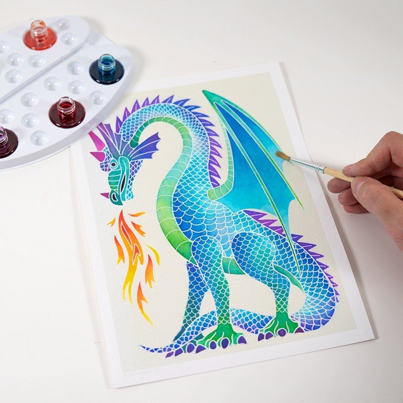 AQUARELLUM アクアレルム 水彩 塗り絵 セット 絵の具セット 子ども 大人 フランス製塗り絵 （イラスト ドラゴン） - 株式会社アールエンタープライズ